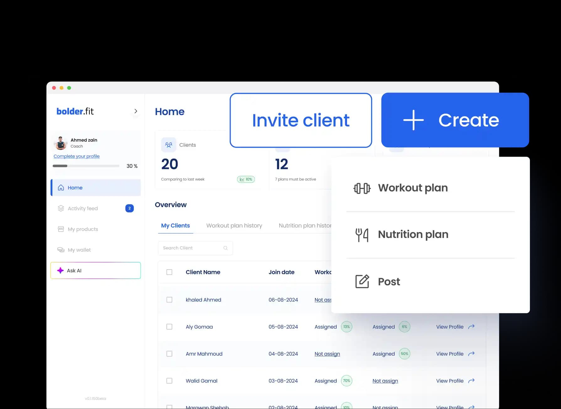 Invite clients and create plans